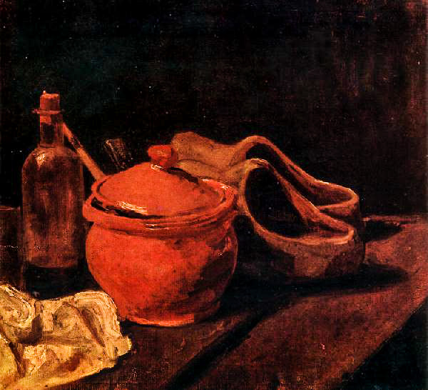 Ван Гог Натюрморт с глиняной, бутылка и деревянными башмаками 1881